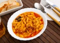 Tasty stew of asturian beans in gravy with sausages