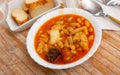 Tasty stew of asturian beans in gravy with sausages