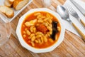 Tasty stew of asturian beans in gravy with sausages