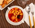 Tasty stew of asturian beans in gravy with sausages