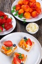 Tasty strawberry apricot blueberry crisp toasts