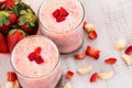 Tasty Strawberry Banana Breakfast Smoothies With Fresh Cut Fruit