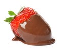Tasty strawberry dipped into chocolate fondue Royalty Free Stock Photo