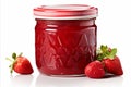 Tasty strawberry jam in glass jar, isolated on white background with copy space for text placement Royalty Free Stock Photo