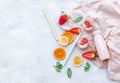 Tasty strawberry milk shake on white background. Royalty Free Stock Photo