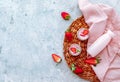 Tasty strawberry milk shake on white background. Royalty Free Stock Photo