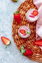 Tasty strawberry milk shake on white background. Strawberry smoothies. Royalty Free Stock Photo