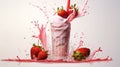 Tasty strawberry milkshake topped with cream, with splashes