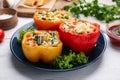 Tasty stuffed bell peppers served on table Royalty Free Stock Photo