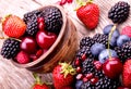 Tasty summer fruits on a wooden table Royalty Free Stock Photo