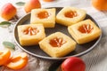 Tasty summer soft cookies Cuor di tenerezza with apricot jam close-up on a plate. Horizontal