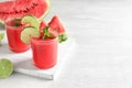 Tasty summer watermelon drink in glasse