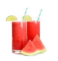 Tasty summer watermelon drink in glasses and slices of fresh fruit Royalty Free Stock Photo