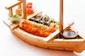 tasty sushi in ship Royalty Free Stock Photo