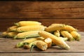 Tasty sweet corn cobs on table Royalty Free Stock Photo