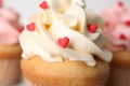 Tasty sweet cupcake, closeup. Happy Valentine`s Day