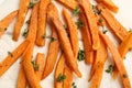 Tasty sweet potato fries on parchment