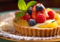 Tasty tartlet dessert with fresh berries and mint leaf.Macro.AI Generative