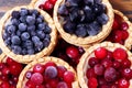 Tasty tartlets with different berries,cranberries,bilberry,blackcurrant . Berry tartlets. Cake with berries. Dessert with berries