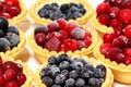 Tasty tartlets with different berries,cranberries,bilberry,blackcurrant . Berry tartlets. Cake with berries. Dessert with berries