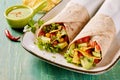 Tasty Tex-Mex vegetarian avocado tortilla wraps Royalty Free Stock Photo