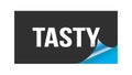 TASTY text written on black blue sticker Royalty Free Stock Photo