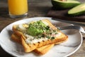 Toast with avocado, sprouts and chia seeds on plate Royalty Free Stock Photo