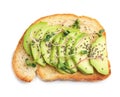 Tasty toast with avocado, sprouts and chia seeds on white, top view Royalty Free Stock Photo