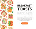Tasty Toast with Wurst, Sliced Bacon and Egg on Top of It Vector Web Banner Template Royalty Free Stock Photo