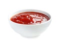 Tasty tomato sauce in bowl on white background Royalty Free Stock Photo
