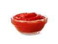 Tasty tomato sauce in glass bowl on white background Royalty Free Stock Photo