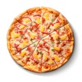 Tasty top-view sliced Hawaiian pizza