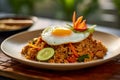 Delicious fried rice and fried egg on table Royalty Free Stock Photo