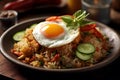 Delicious fried rice and fried egg on table Royalty Free Stock Photo
