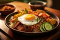 Delicious fried rice and fried egg on table Royalty Free Stock Photo