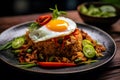 Tasty traditional asian fried rice with egg and vegetable