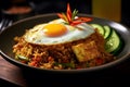 Tasty traditional asian fried rice with egg and vegetable