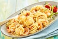 Tasty traditional italian pasta with scampis