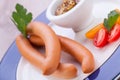 Tasty traditional pork sausages frankfurter snack food Royalty Free Stock Photo