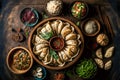 Tasty Treats: A platter of delicious dumplings and sides, Generative AI