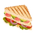 Tasty Triangle Sandwich with Cucumber, Tomato, Onion, Lettuce, Avocado and Ham Vector Illustration Royalty Free Stock Photo