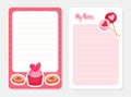 Tasty Valentine Note Card with Sweet Pink Dessert Vector Template