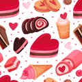 Tasty Valentine Sweet Pink Dessert Seamless Pattern Design Vector Template