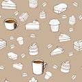 Tasty vector seamless pattern - cakes, biscuits, p