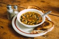 Tasty Vegetable soup with toasts on the table. Royalty Free Stock Photo