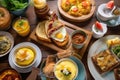 tasty and vibrant breakfast spread, featuring sweet and savory dishes