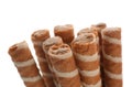 Tasty wafer roll sticks on white background, closeup. Royalty Free Stock Photo