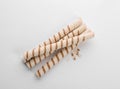 Tasty wafer roll sticks on white background, top view. Royalty Free Stock Photo
