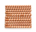 Tasty wafer roll sticks on white background, top view. Royalty Free Stock Photo