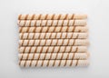 Tasty wafer roll sticks on white background, top view Royalty Free Stock Photo